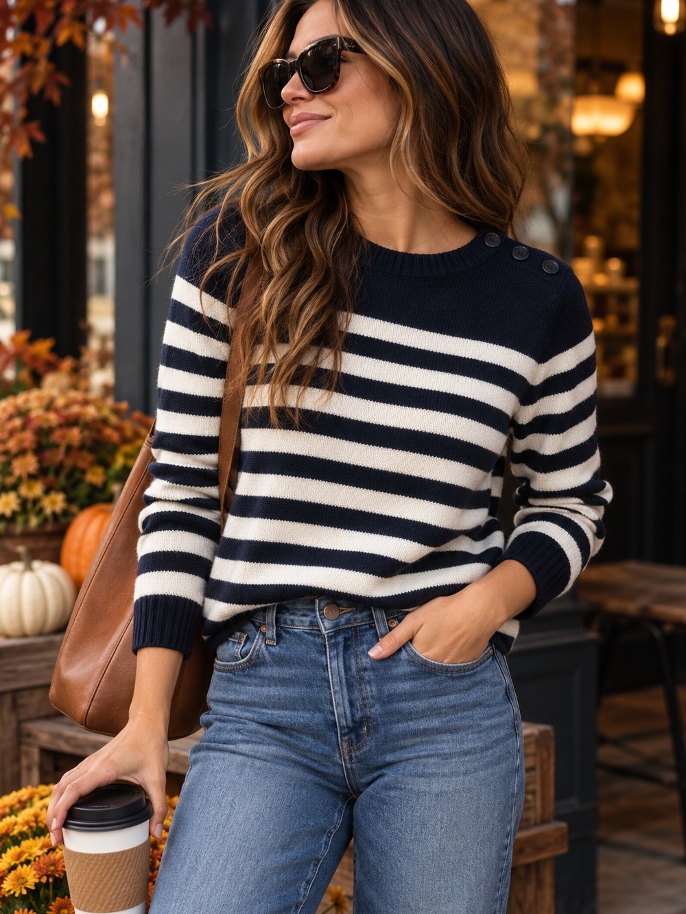 1901 Navy Ivory Striped Merino Wool Blend Sweater L
